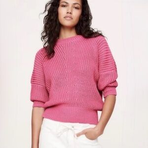NWOT Banana Republic Pink Cotton Cropped Dolman Sweater M Chunky Knit
